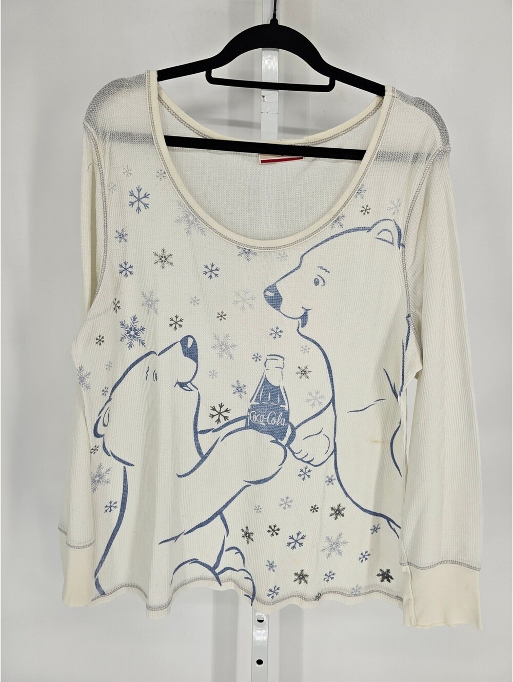 Coca Cola Womens Sz M Long Sleeve Sleepshirt Pajama Waffle Knit Polar Bear